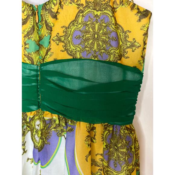 VINTAGE | Y2K ALEXIA ADMOR Gauze Chiffon Waist Detail Baroque Silk Mini Dress - Picture 7 of 16